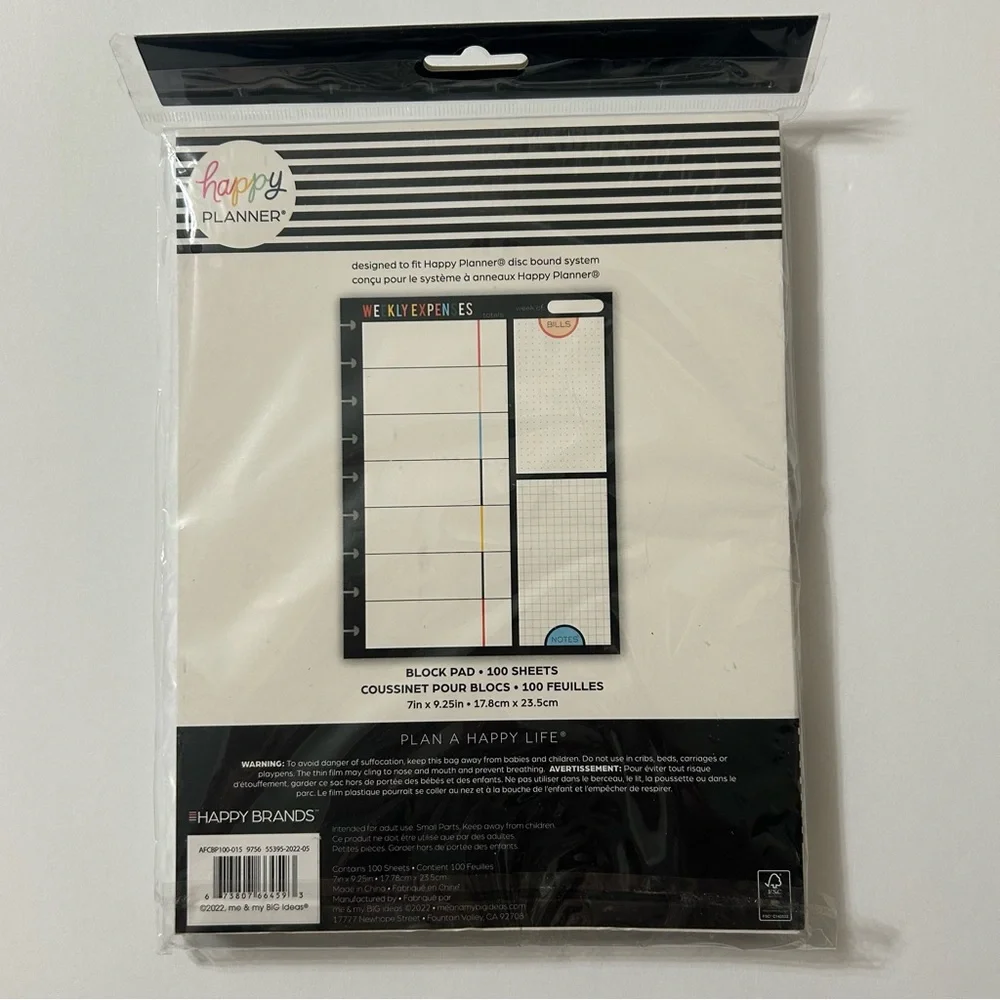 NEW Happy Planner Colorful Weekly Expenses Block Pad